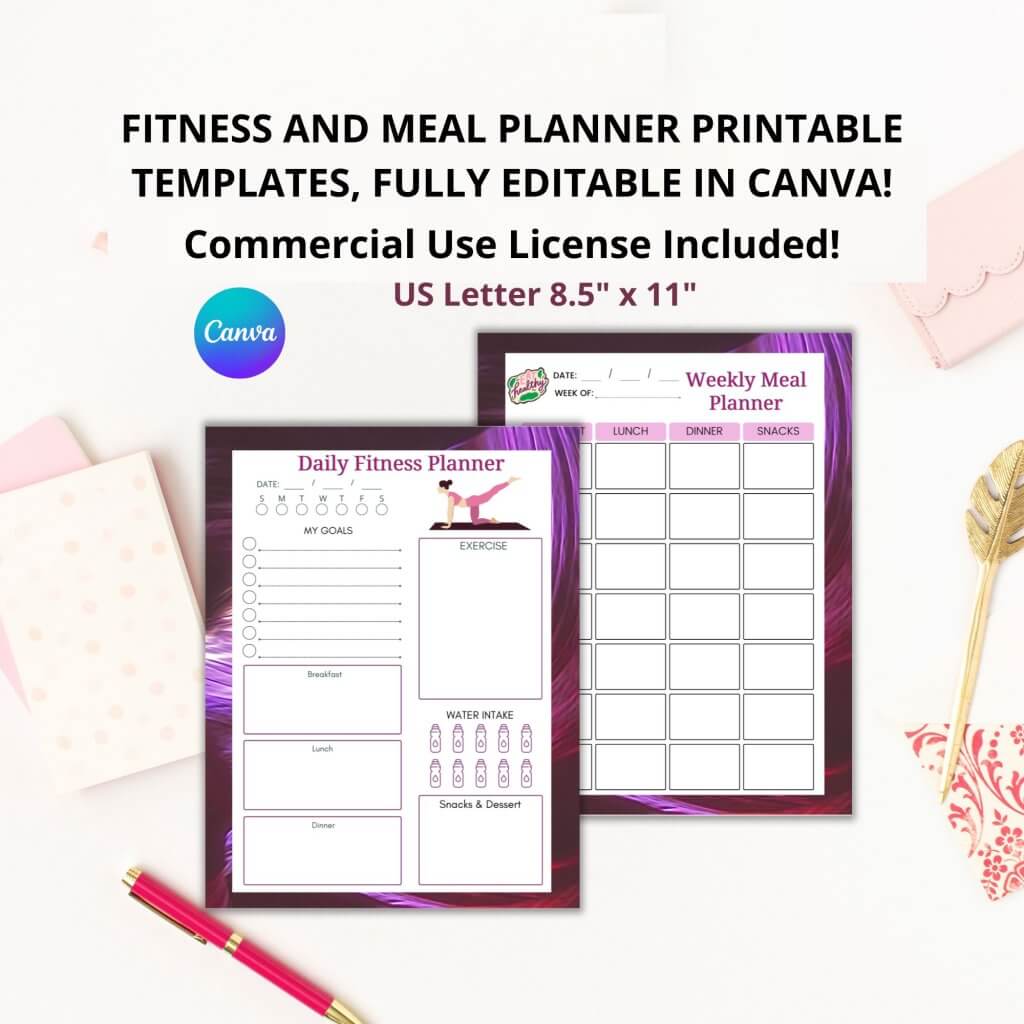Fitness and Meal Planner Printable Canva Template Image