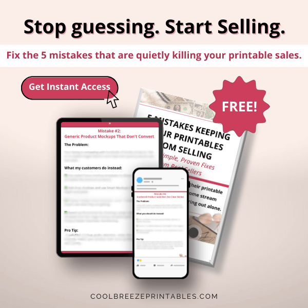 Image showing an ebook about how to fix 5 mistakes that affect digital product sales.